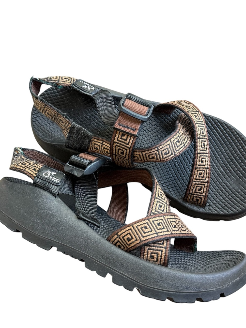 Chaco vintage Z/1 classic strappy sandals men’s size 8 black brown geometric